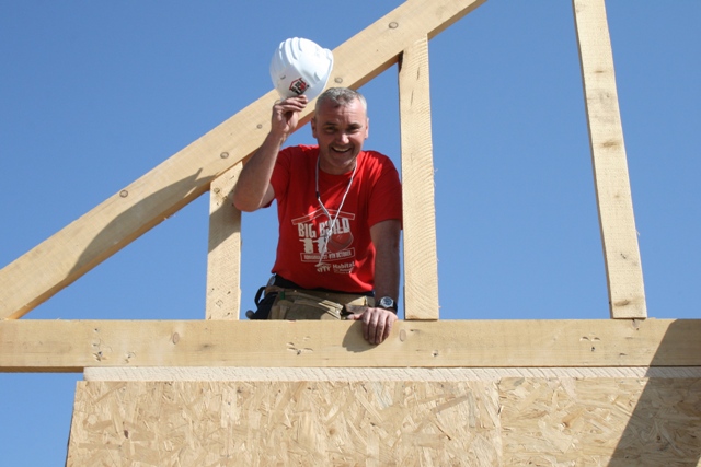 A Habitat volunteer on-site on Big Build Romania 2011